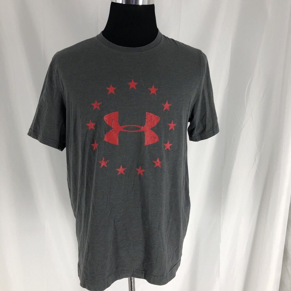 Under Armour Gray USA Flag Stars Graphic T Shirt Men’s Medium HeatGear